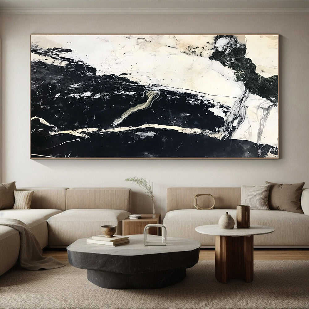 Black White Marble Abstract Painting with Natural Patterns GER743