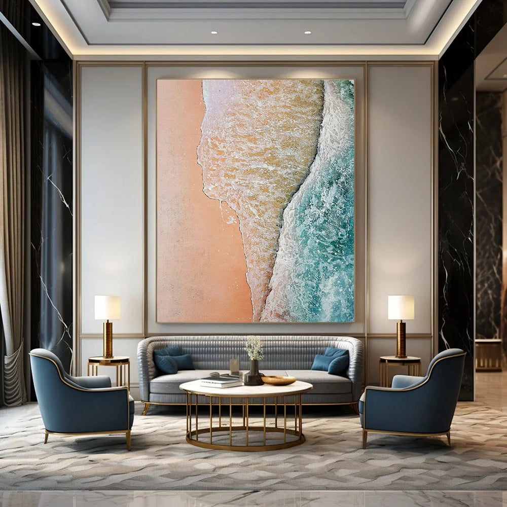 Peach Blue Green Aerial Abstract Painting ADGE044