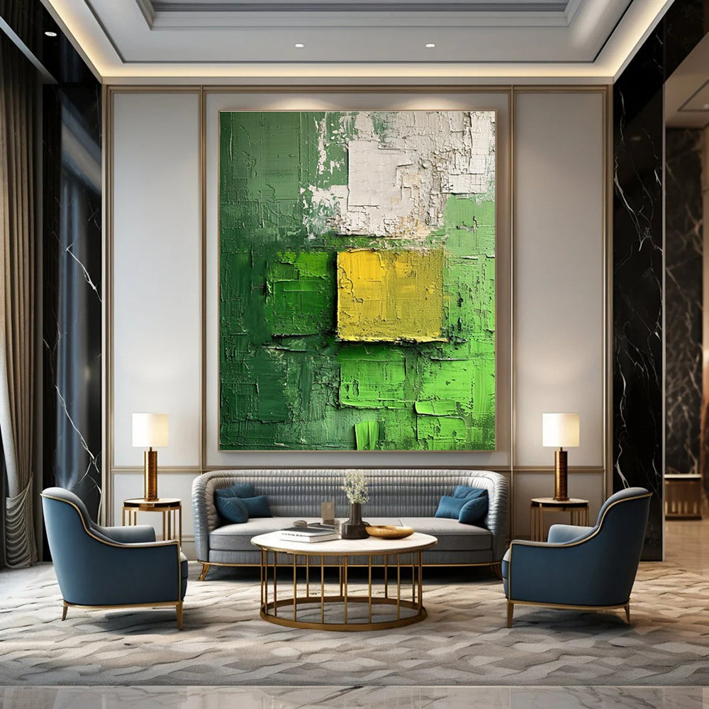 Green Yellow White Textured Abstract Painting ADGE029