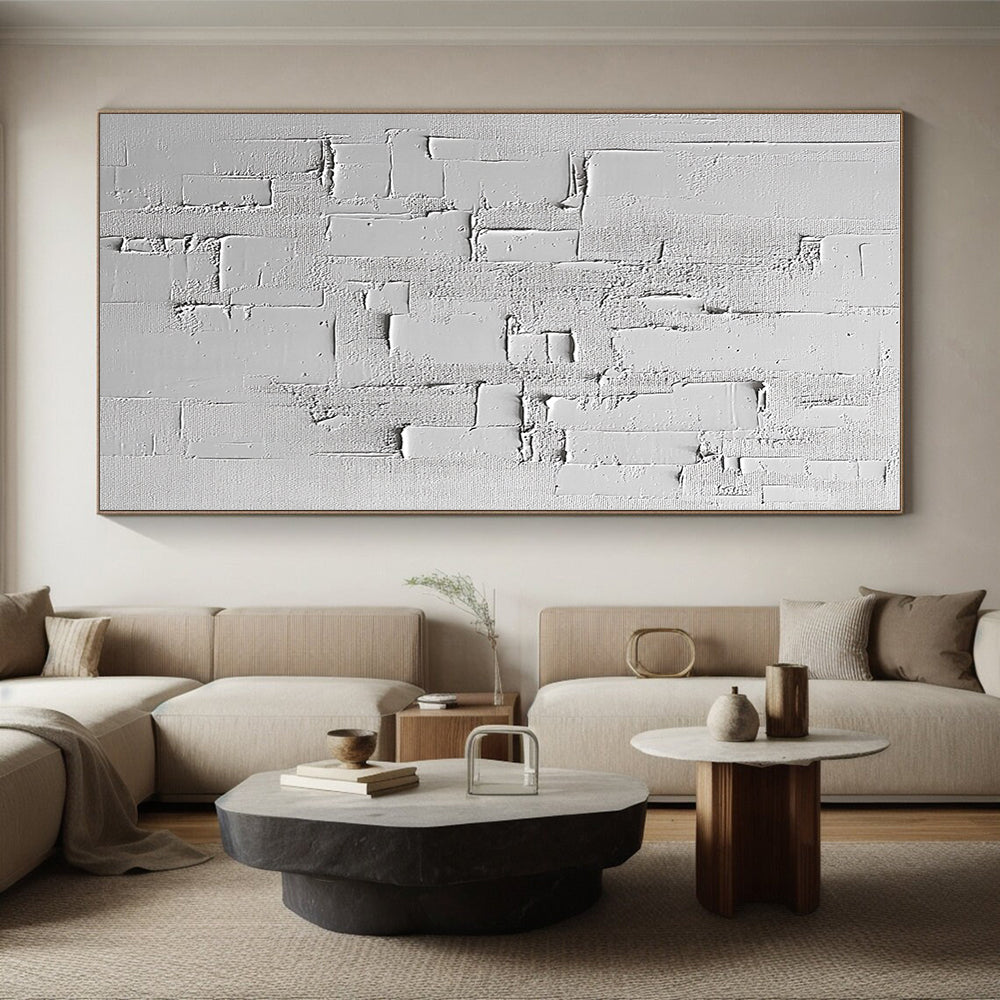 White Textured Abstract Painting with Rectangular Forms GER063