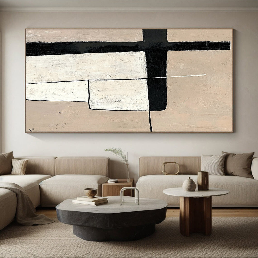 Minimalist Geometric Abstract with Black and Beige GER296