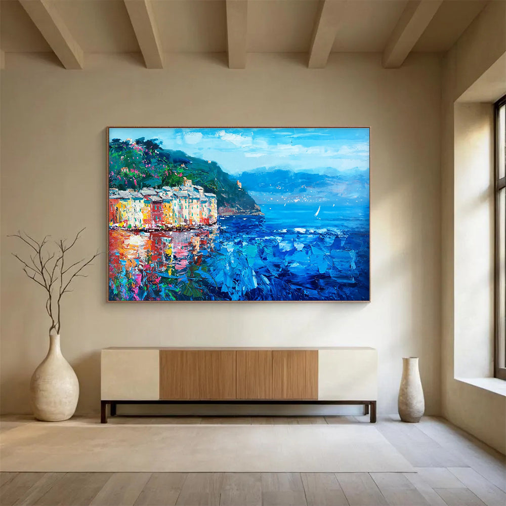 Coastal Village Reflection Abstract Painting THY442