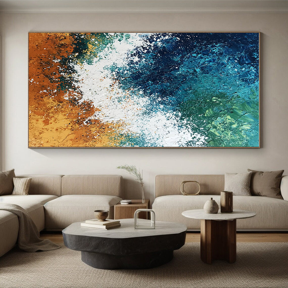 Blue and Green Ocean Wave Abstract Painting with Textured Layers GER581