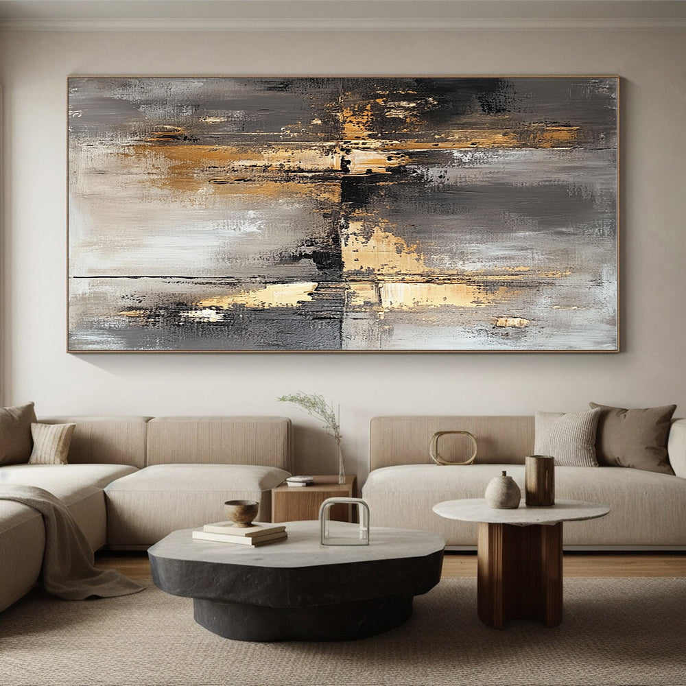 Gray Gold and Black Abstract Painting with Industrial Vibes GER644