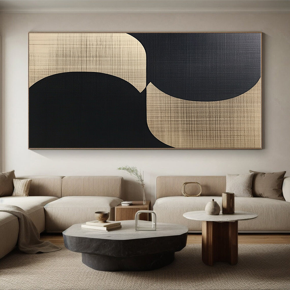 Beige Black Circular Shapes Abstract Painting GER839