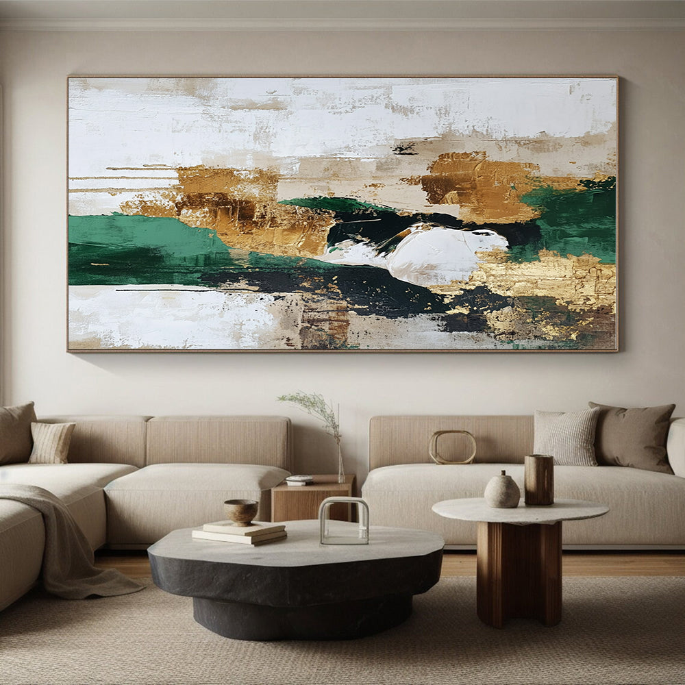 Green Gold Beige Abstract Painting with Opulent Textures GER539