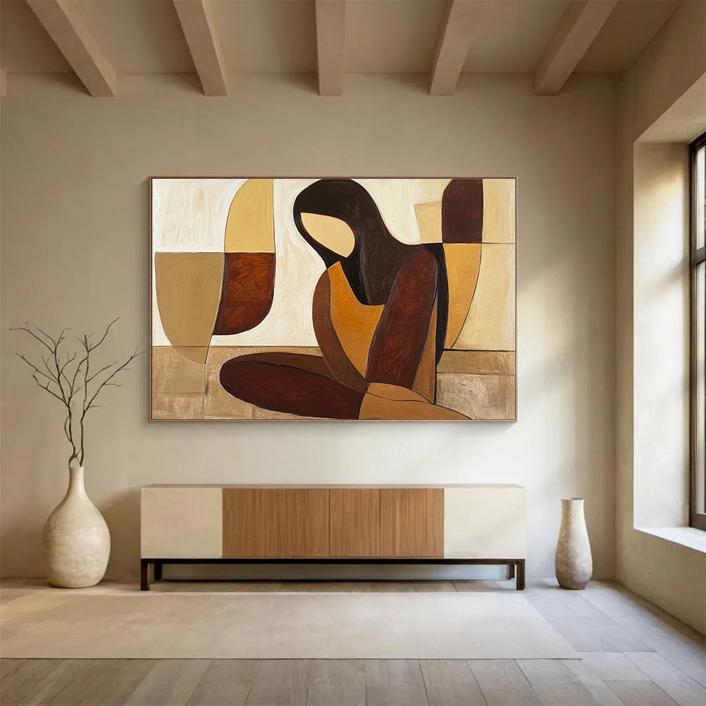 Geometric Figure Abstract Painting with Earthy Tones DYP496