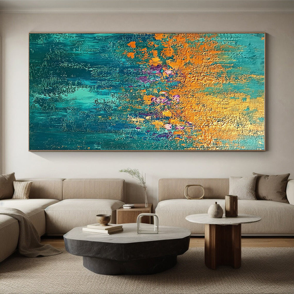 Teal, Gold, and Purple Abstract with Floral Hints GER288