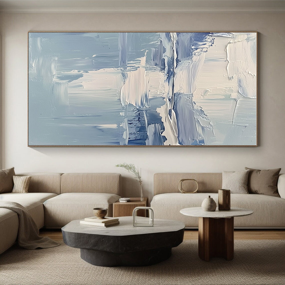 Blue White Textured Abstract Painting with Layered Brushstrokes GER761