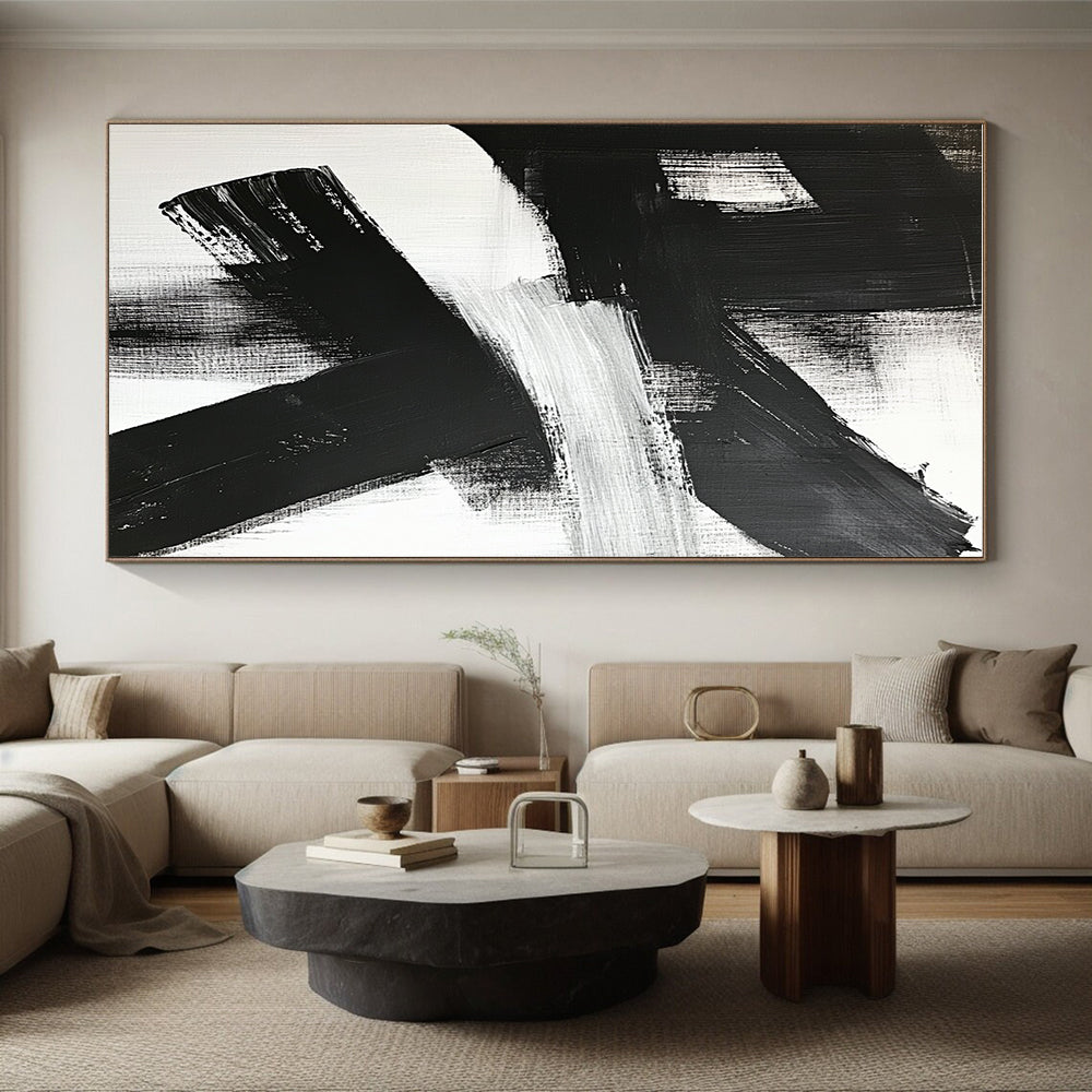 Bold Black White Abstract with Thick Cross Strokes GER359