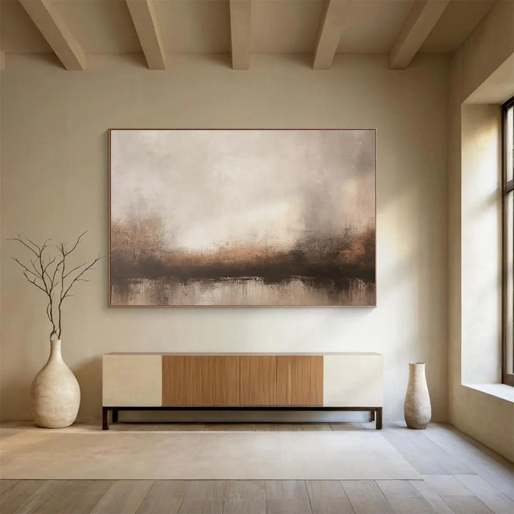 Beige Brown Abstract Painting with Subtle Landscape Hints THY321
