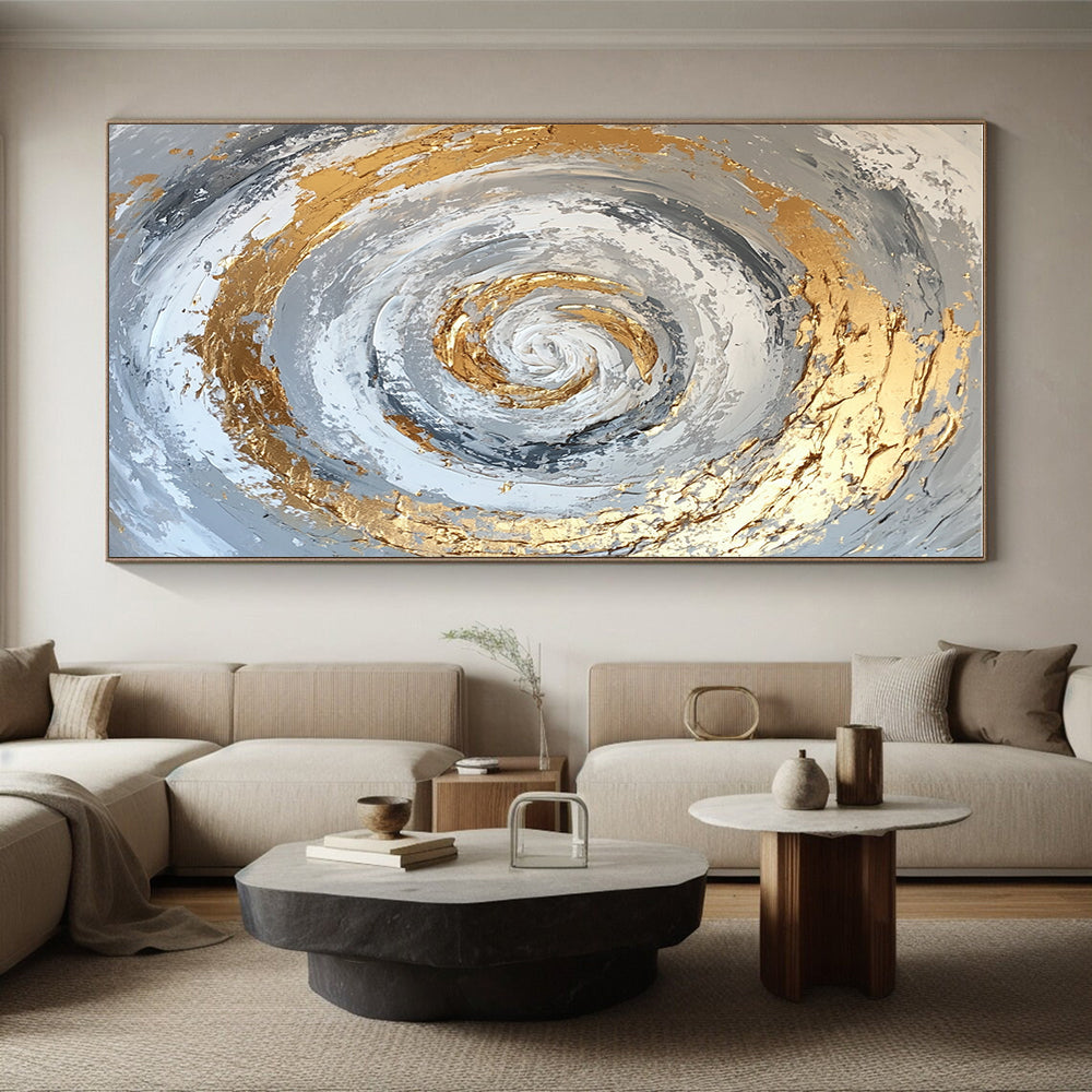 Gold and Silver Swirl Abstract Painting with Textured Layers GER622