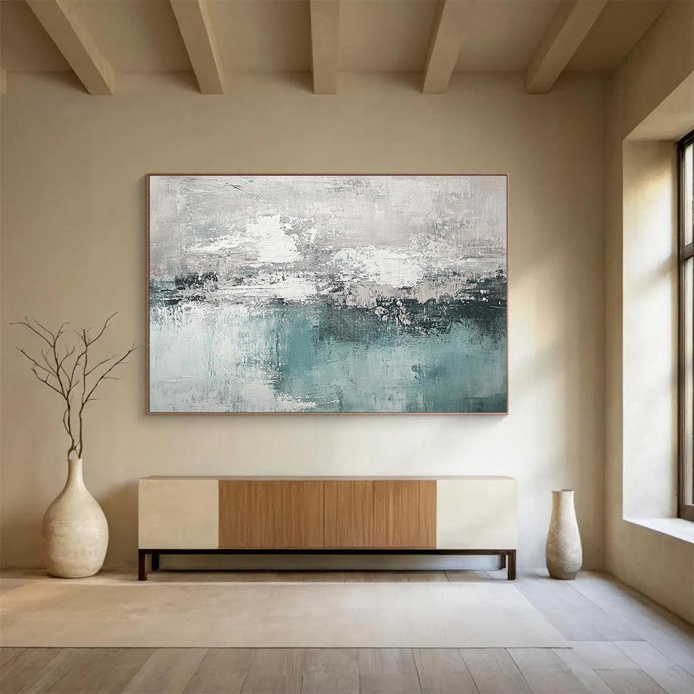 Gray and Teal Abstract Painting with Textured Layers DYP454