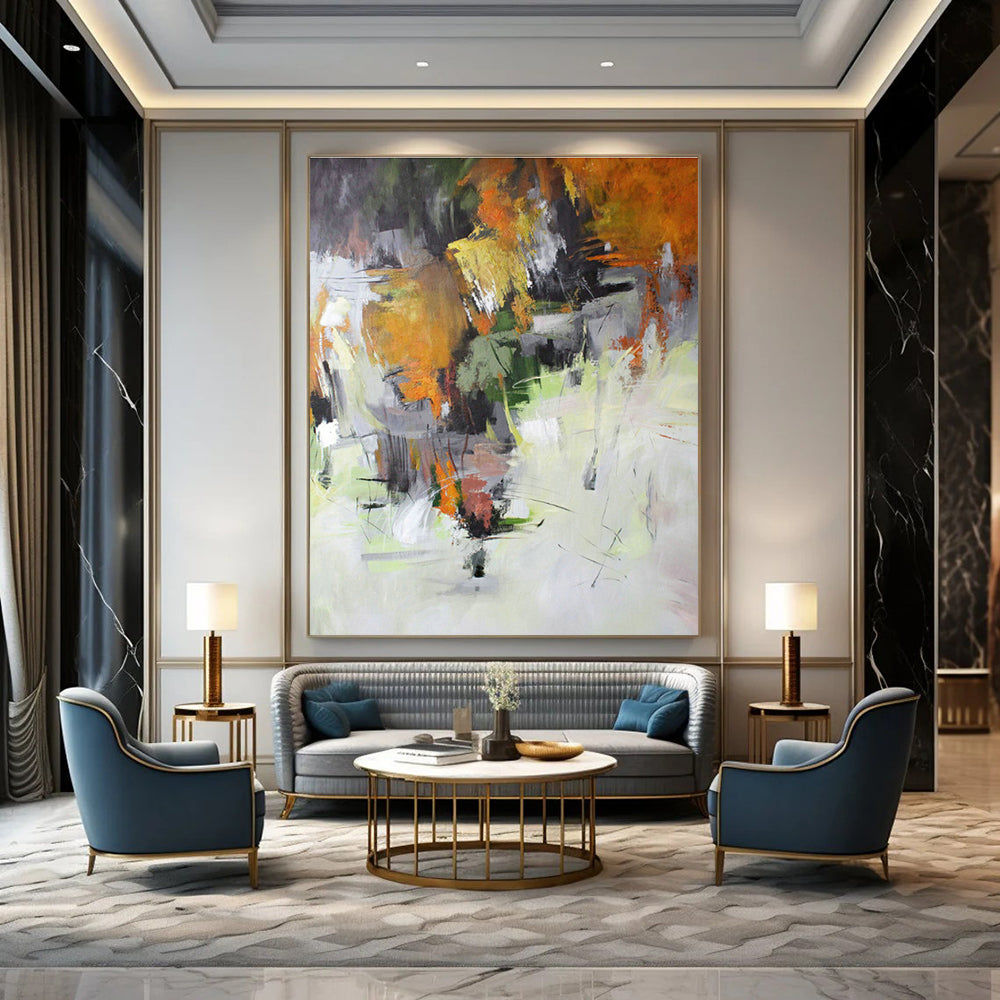Immense Custom Hand-Painted Abstract Wall Decor for Dining Room & Entryway DLZ1028