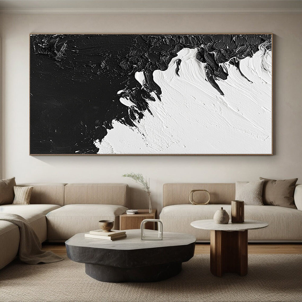 Black White Textured Edges Abstract Painting GER825