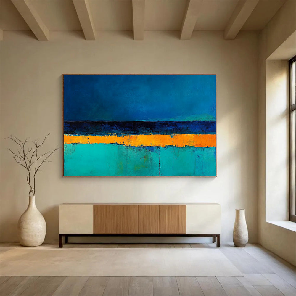 Blue Orange and Teal Striped Abstract Painting DYP085
