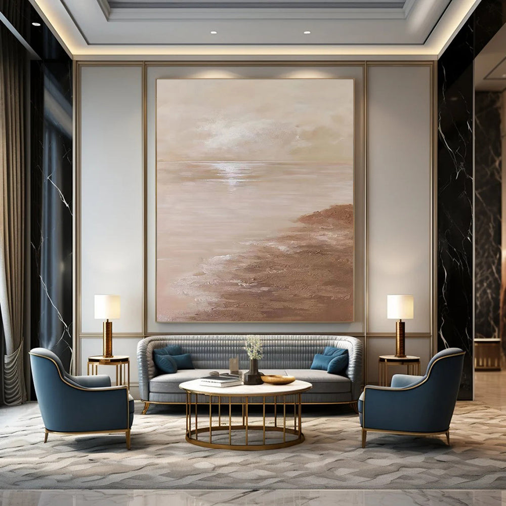 Beige - Toned Seaside Abstract Painting ADGE341