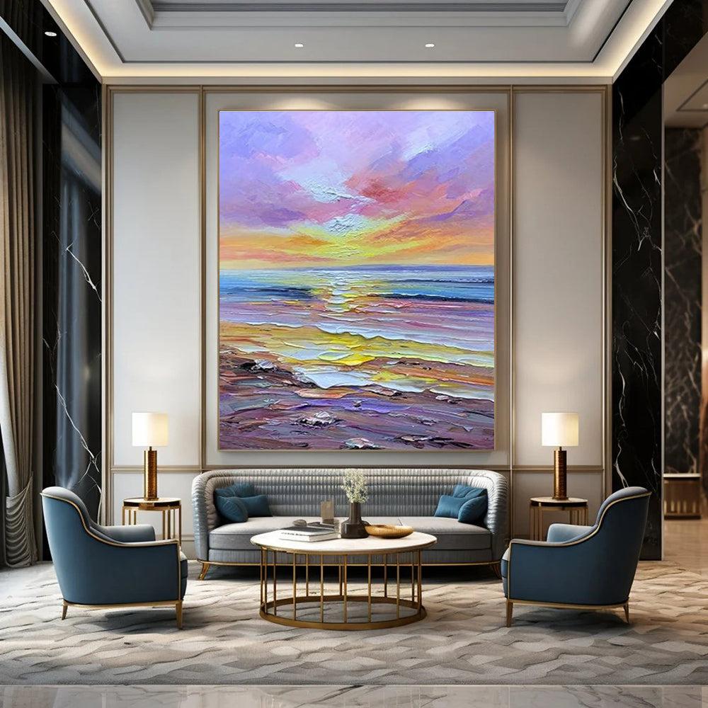 Pastel - hued Coastal Sunset Abstract Painting ADGE261