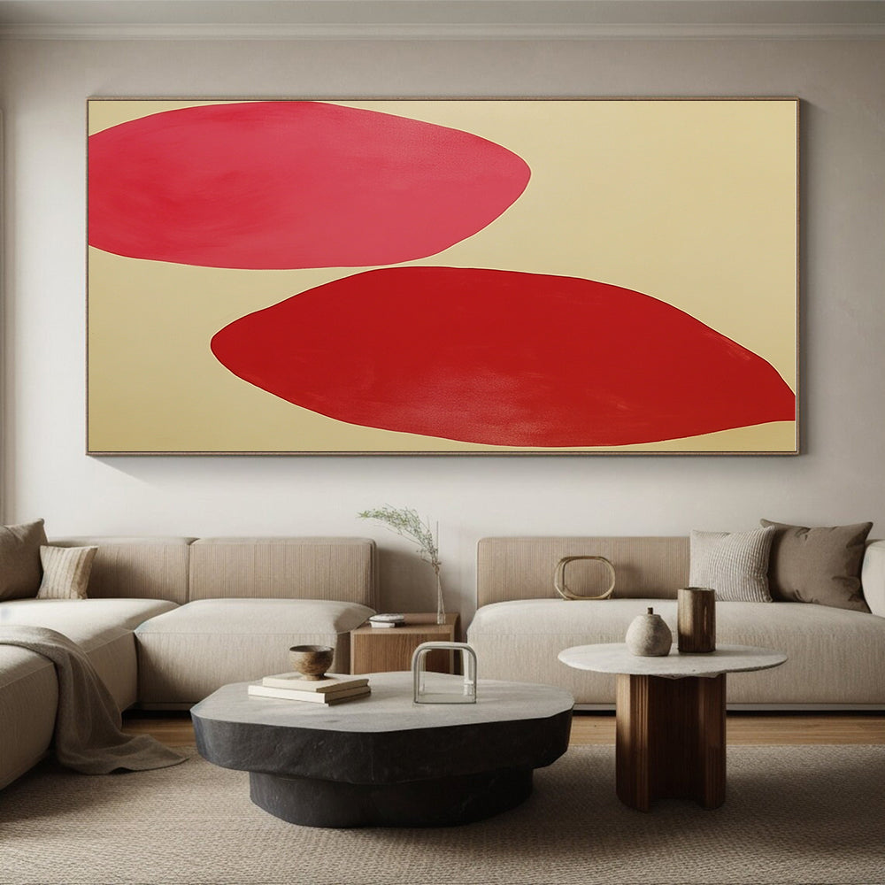 Minimalist Red Shapes Abstract Painting with Calm Simplicity GER538