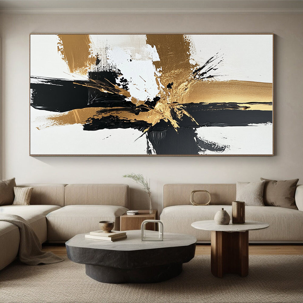 Gold Splash Abstract with Black White and Gray GER366