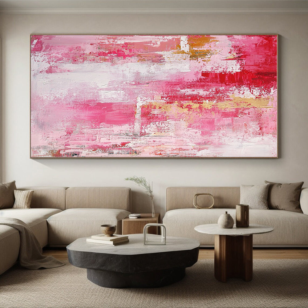 Pink and Gold Abstract Painting with Textured Elegance GER546