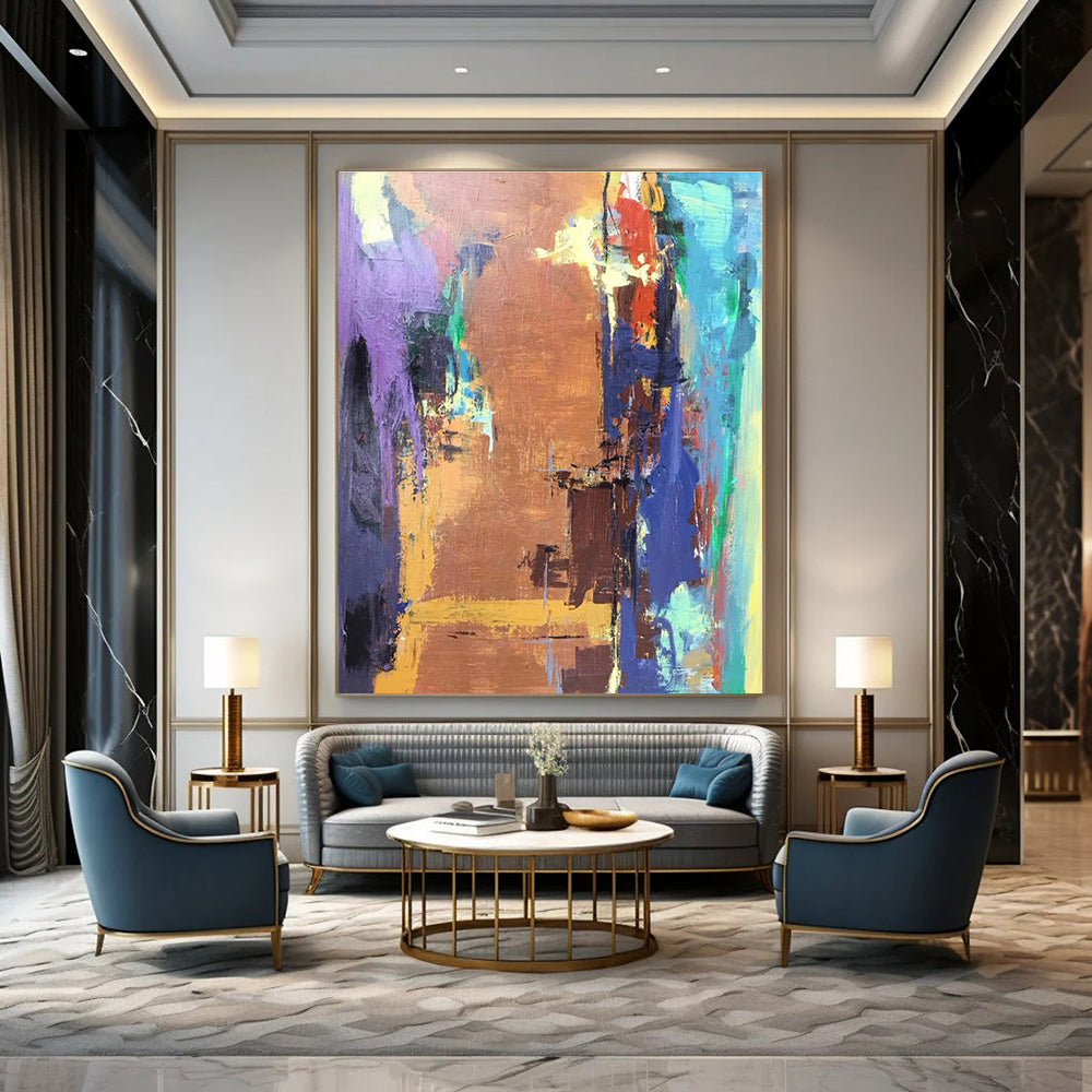 Purple Orange Blue Color Block Abstract Painting ADGE036
