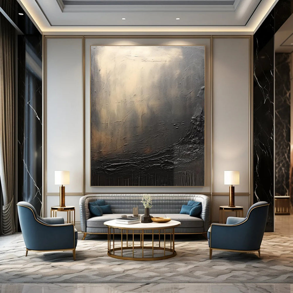Dark Textured Abstract Painting with Subtle Light Highlights ADGE449