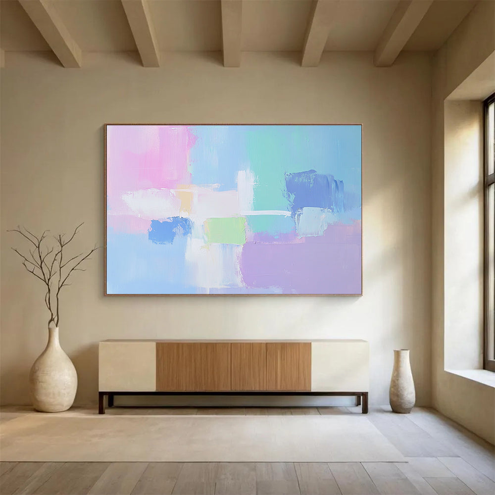 Pastel Color Block Abstract Painting with Soft Rainbow Hues DYP414
