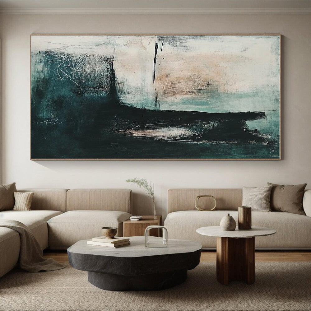 Teal and Black Abstract Painting with Mysterious Ambiance GER579