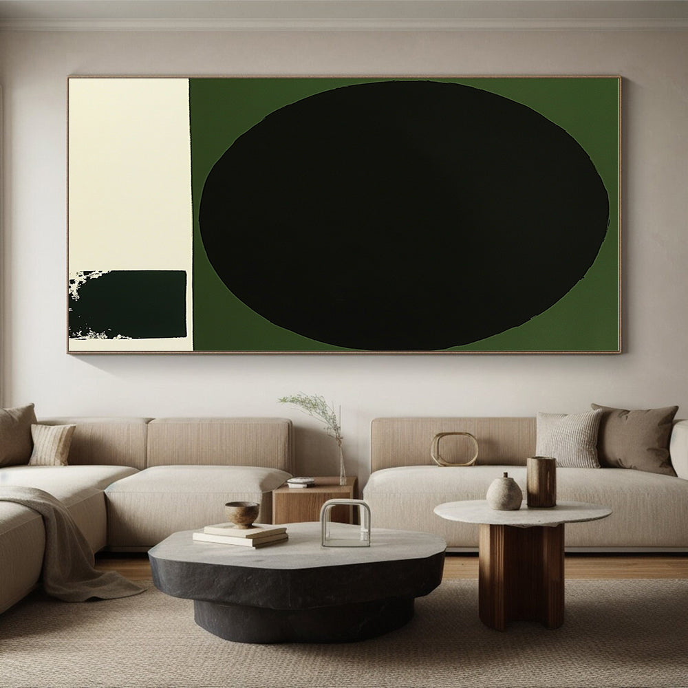 Black and Green Minimalist Geometric Abstract Painting GER218