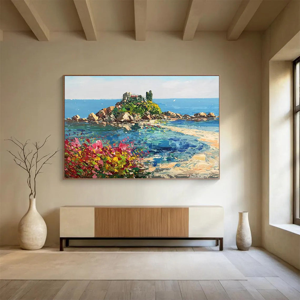 Blue Pink Island Coastal Abstract Painting THY469