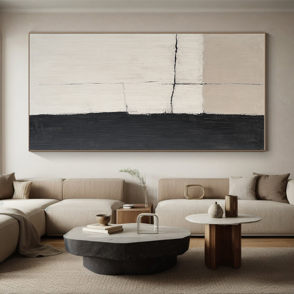 Beige Black Grid Abstract Painting GER847
