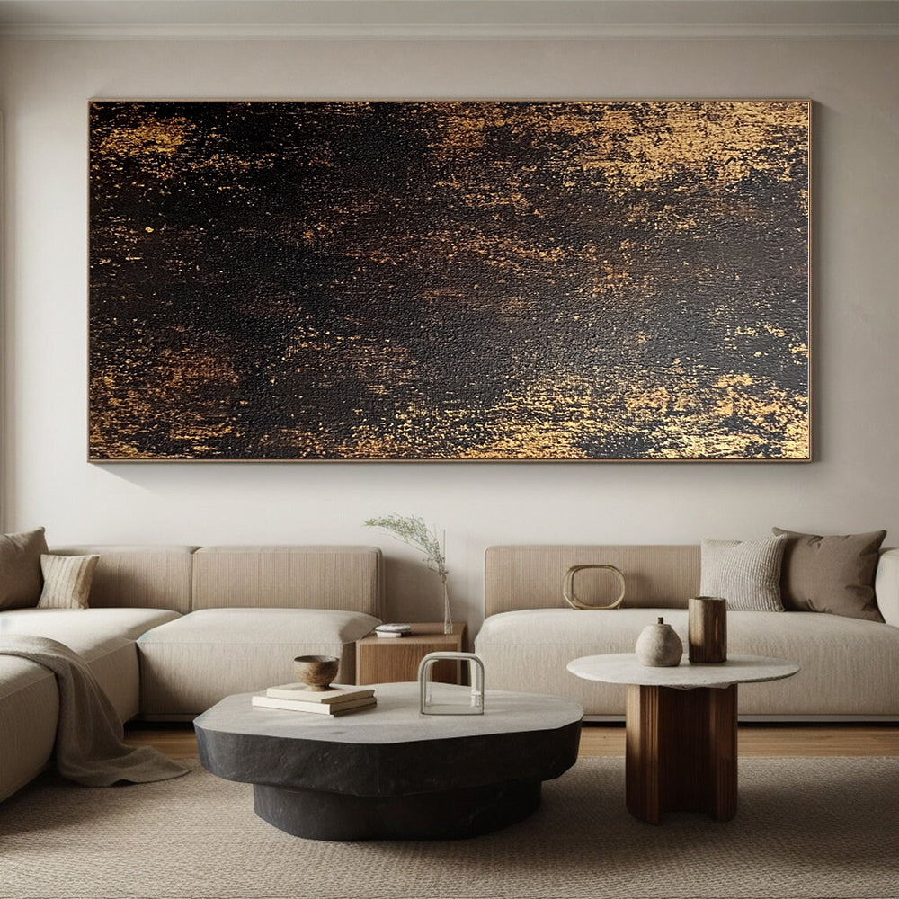 Black and Gold Abstract Painting with Vintage Patina GER102
