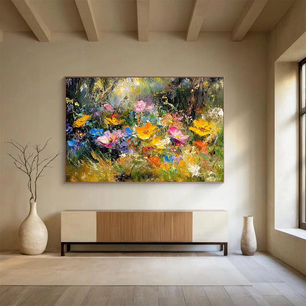 Vivid Floral Abstract Painting with Multicolor Blossoms DYP559