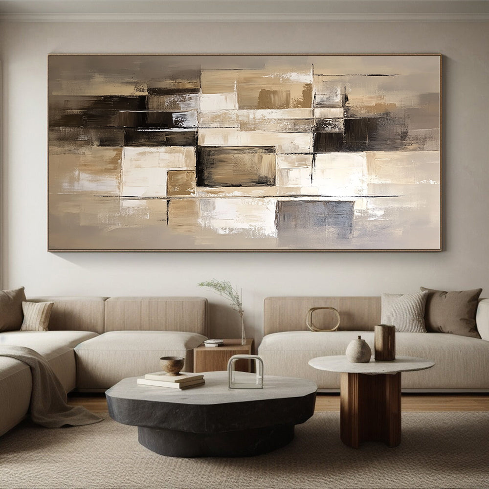 Beige Brown Cubic Layers Abstract Painting GER859