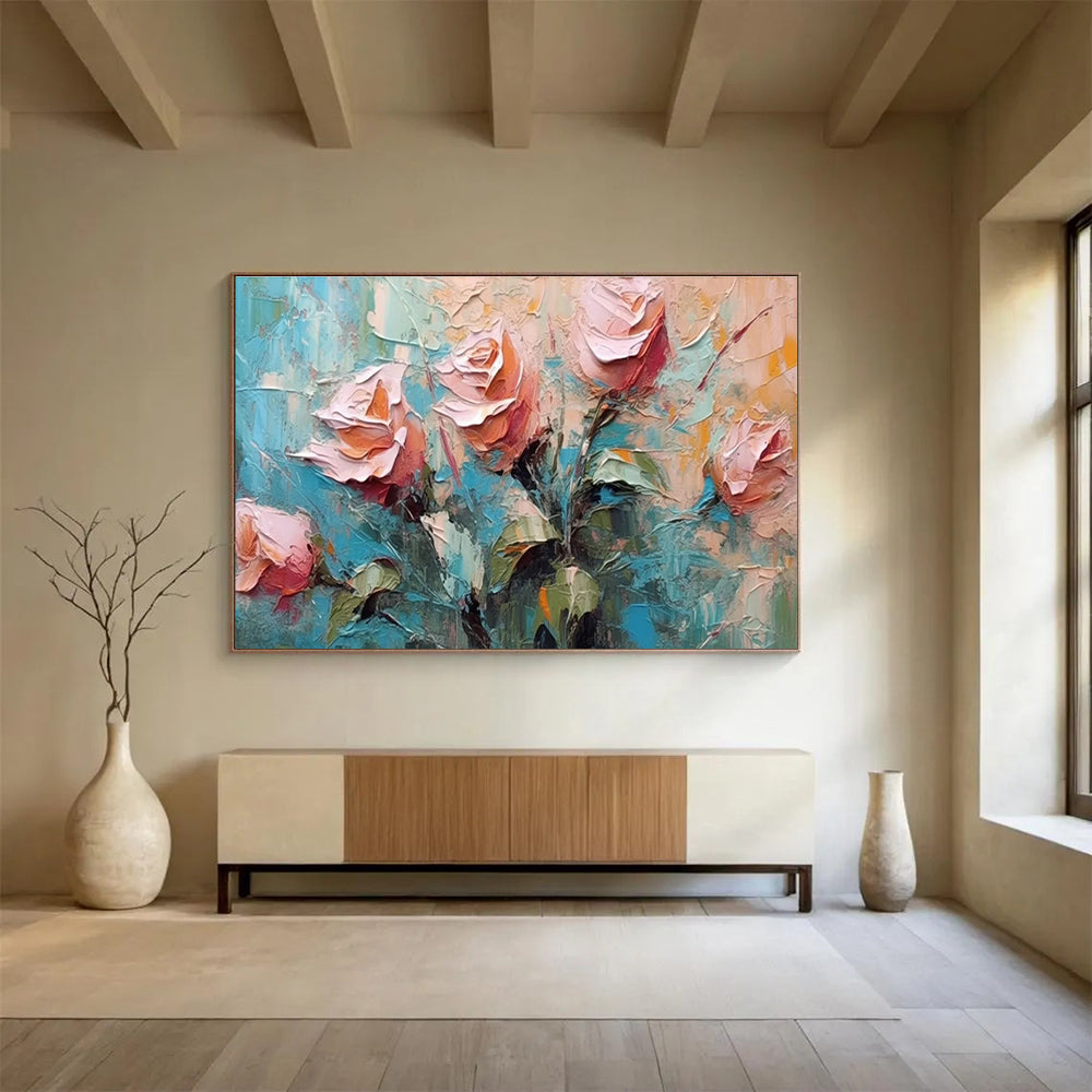 Textured Rose Bouquet Abstract Painting with Soft and Bold Strokes THY293