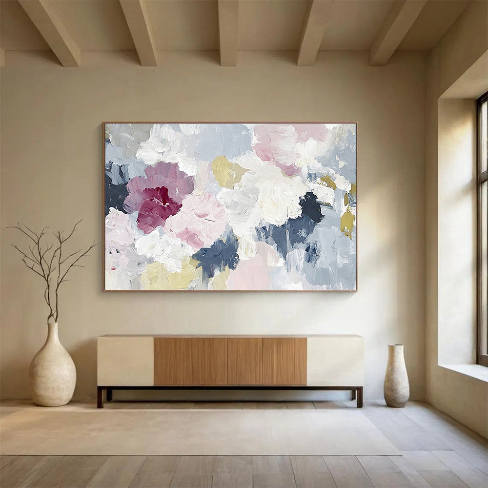 Soft Tones Floral Abstract Painting with Textured Petals DYP210