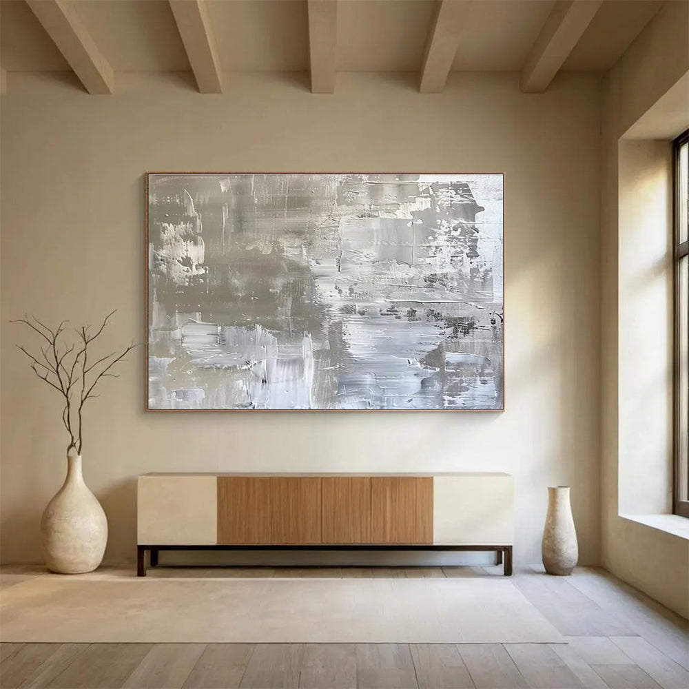 Grey and White Textured Minimalist Abstract Painting THY103