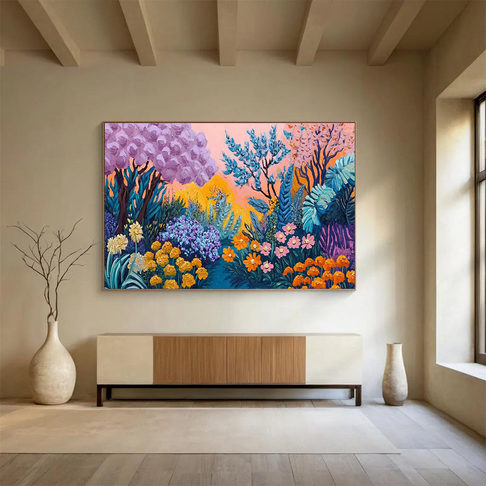 Fantasy Garden Abstract Painting with Whimsical, Dreamy Colors THY418