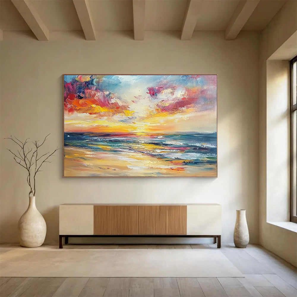 Colorful Seaside Sunset Abstract Painting with Vivid Hues DYP169