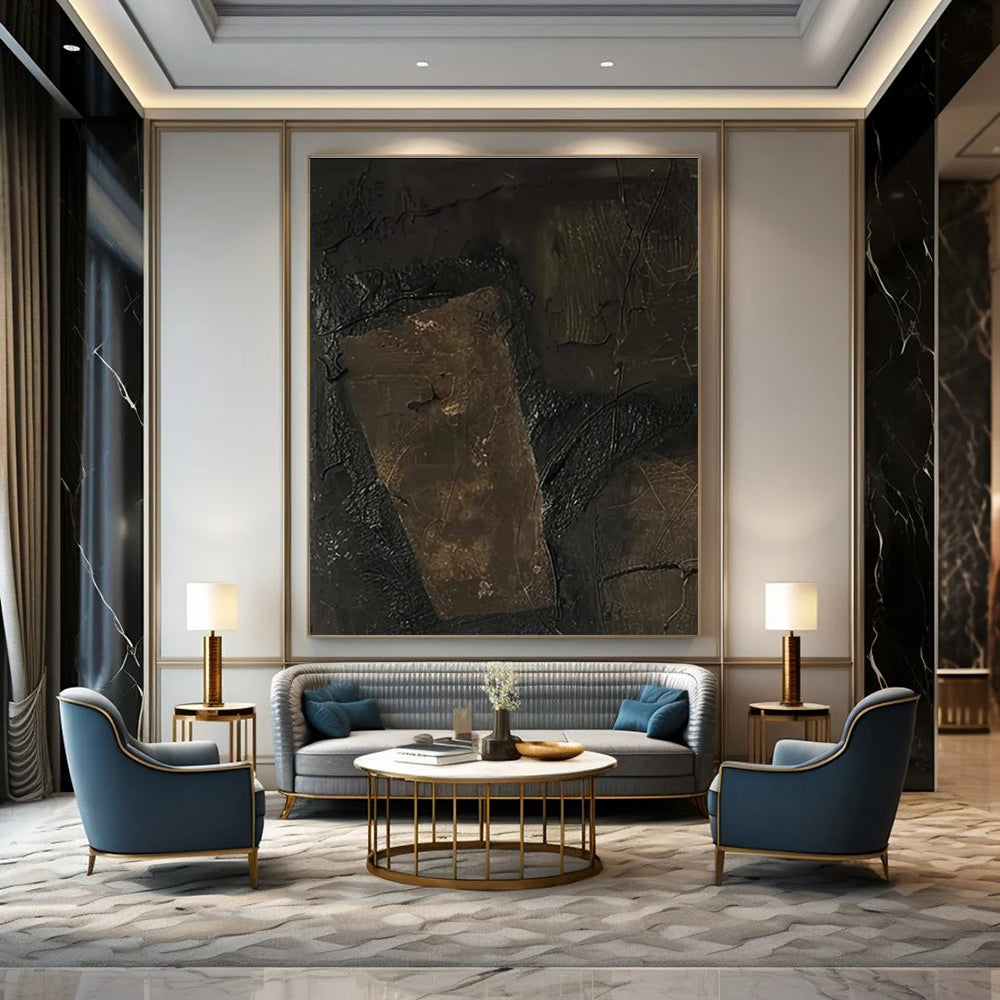 Dark Textured Patch Abstract Painting with Earthy Tones ADGE503