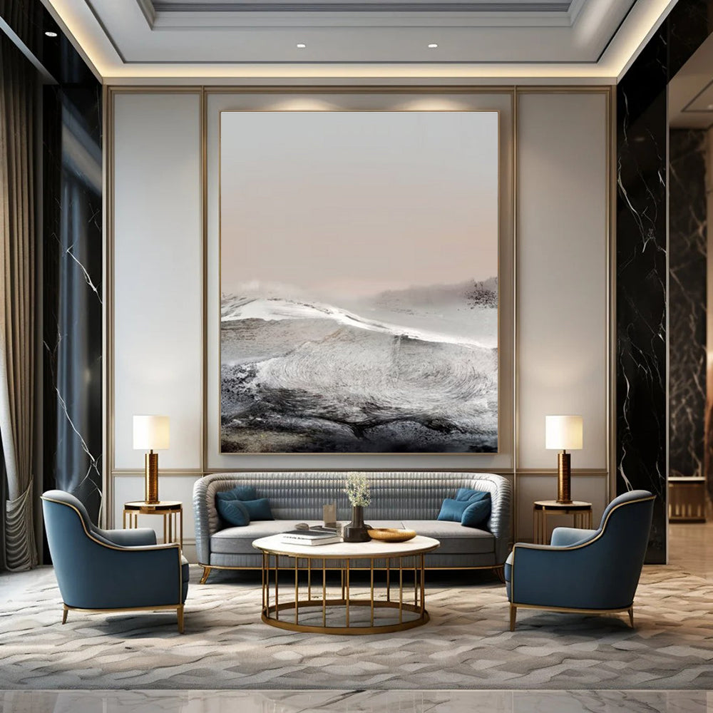 Misty Landscape in Gray and Pink Abstract Painting ADGE162