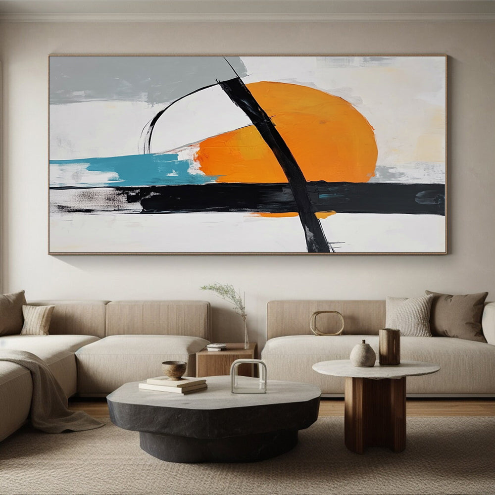 Orange Black and White Abstract Painting with Circular Motifs GER697