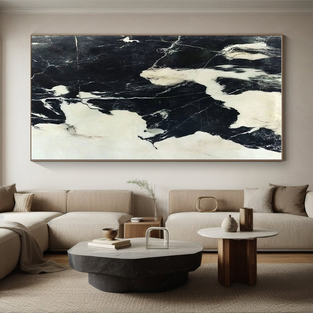 Black and White Marble - Inspired Abstract Painting with Veined Patterns GER007