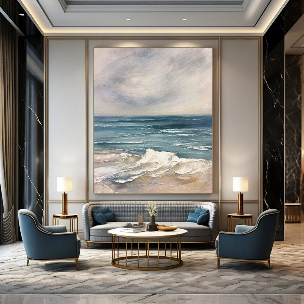 Blue White Grey Sea Abstract Painting ADGE048