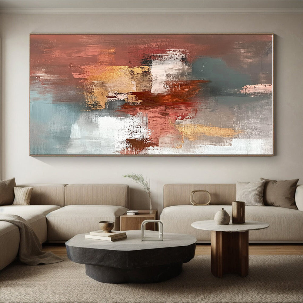 Red Gold Gray Abstract Painting with Rich Textures GER806
