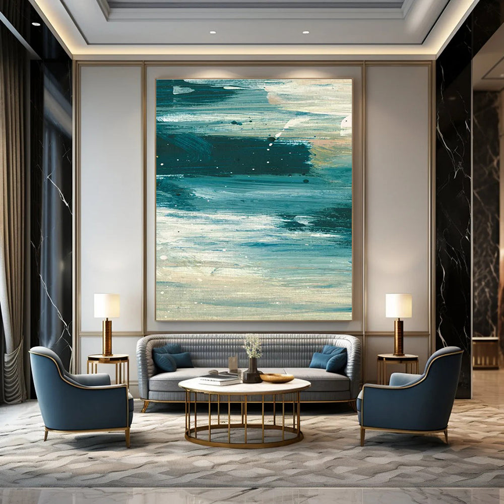 Teal and White Abstract with Subtle Details Painting ADGE177