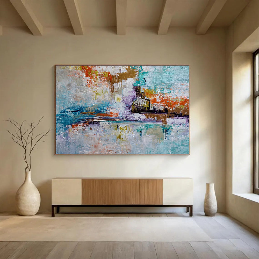 Colorful Cityscape Abstract Painting with Vibrant Urban Energy THY368