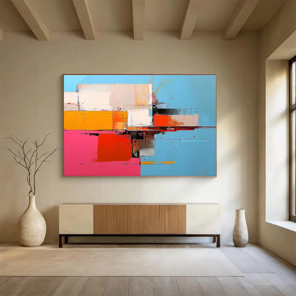 Geometric Color Block Abstract Painting with Bold Color Combinations DYP335