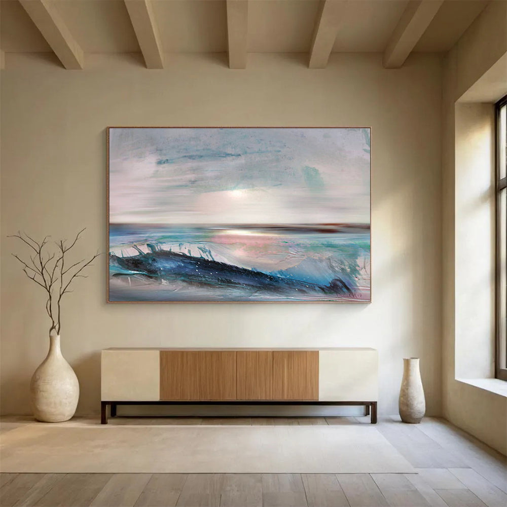 Sea and Sun Abstract Painting with Pastel and Blue Tones THY148